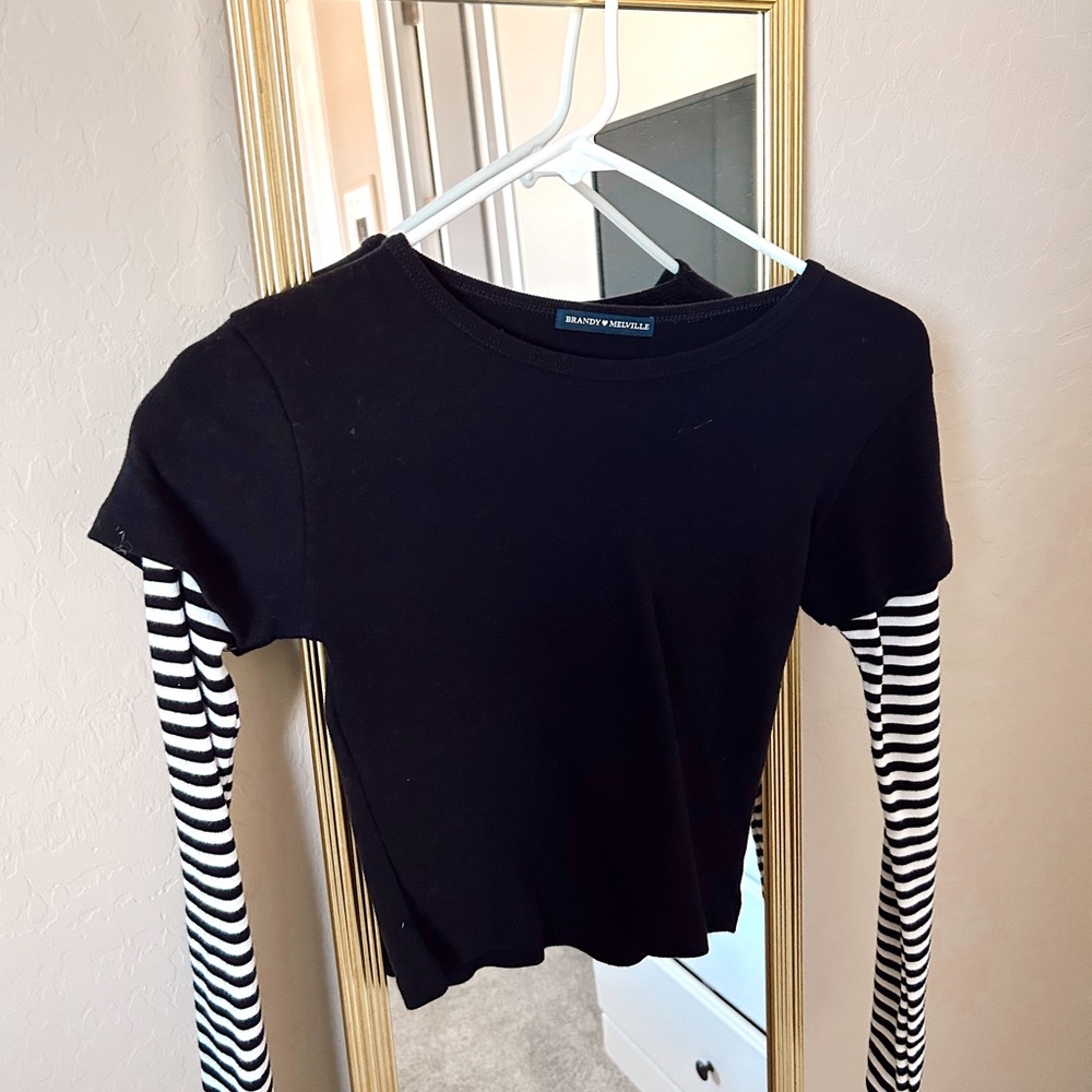 Brandy Melville Black and Striped Long Sleeve Shirt